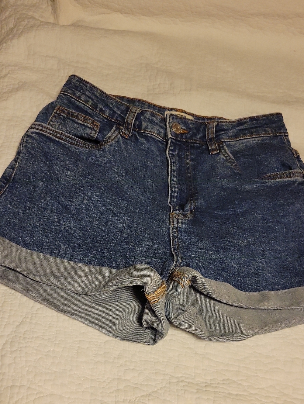 Cotton-on Denim Cuffed Women’s Shorts - Blue High Waist Size 28